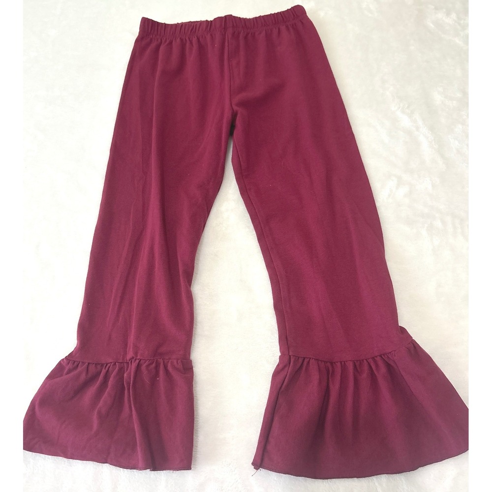 Ruffle Girl Kids Burgundy Bell Bottom Ruffle Hem Leggings Size 6 New